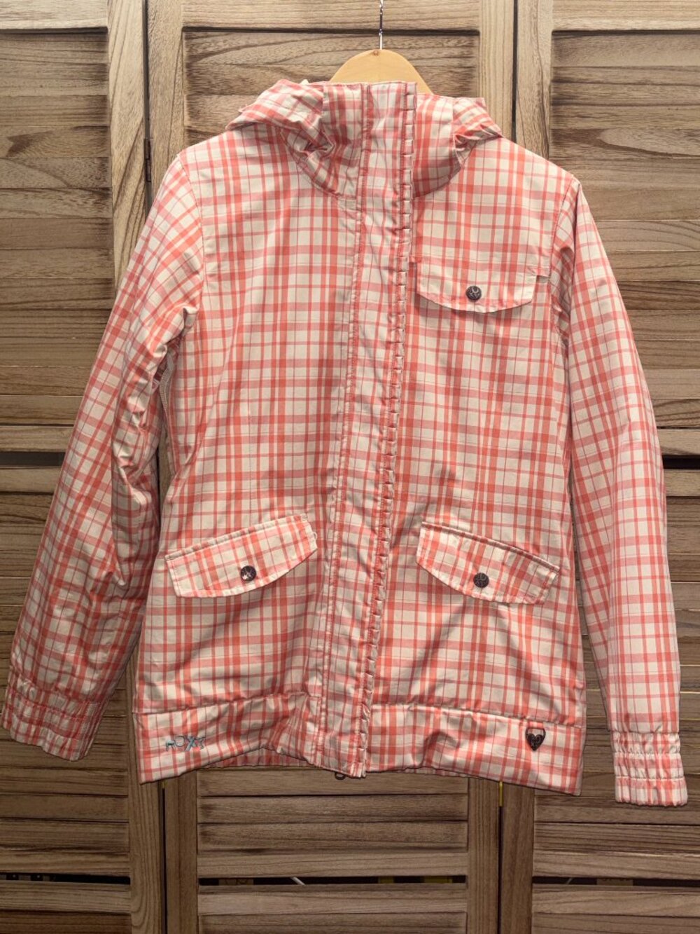 Roxy Greenprint Plaid Winter Jacket Cream Med M